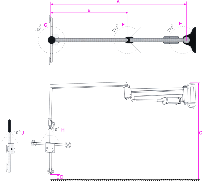 MPL-S-B Pillar Mounted Glass Slewing Manipulator Diagram